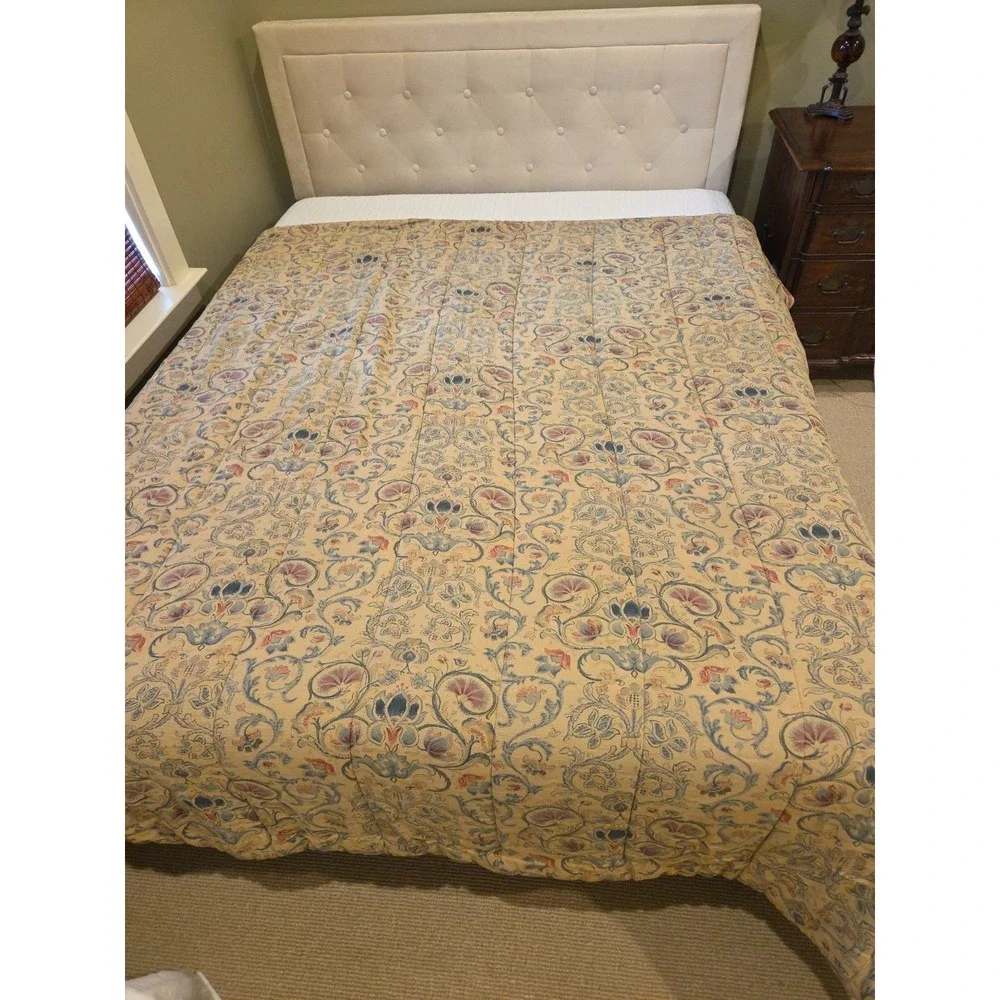 Vtg 90s Ralph Lauren Provence Full Queen Comforter Jacobean Floral Linen‎ Blend
